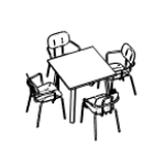 Square Shape Table (4 Persons) + 4 Chair