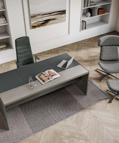 Einya - Wood Veneer Executive Desk with Optional Return and Leather Insert