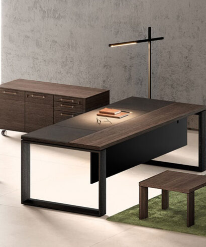 Adrien 1 – Wood Veneer Executive Desk with Leather Insert and Optional Credenza Unit 01