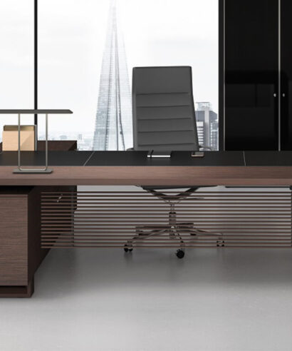 Adrien 1 – Wood Veneer Executive Desk with Leather Insert and Optional Credenza Unit