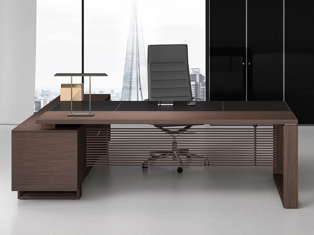 Adrien 1 – Wood Veneer Executive Desk with Leather Insert and Optional Credenza Unit