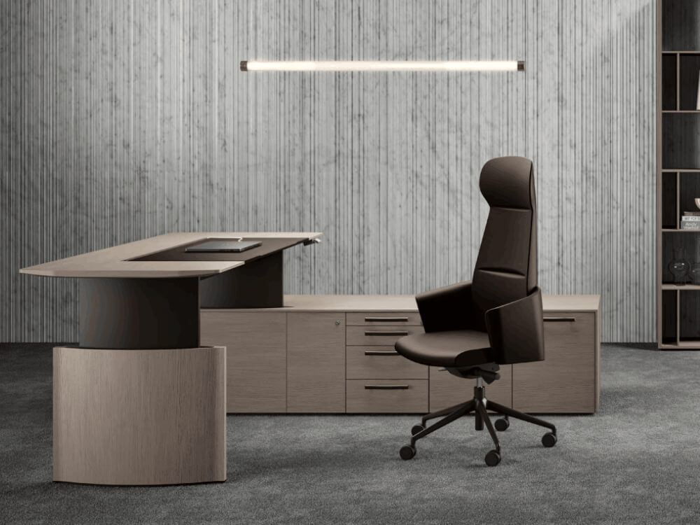 Elvira - Wood Veneer Height Adjustable Executive Desk with Optional Credenza Unit & Storage Unit main Img