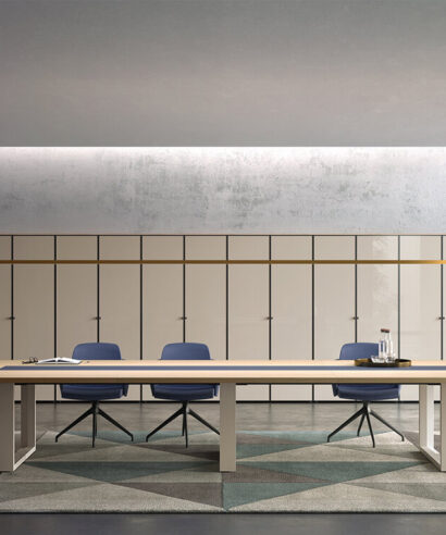 Adrien 4 – Wood Veneer Square and Rectangular Shape Meeting Tables with Leather Insert