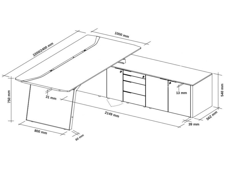 Myra – Modern Executive Desk with Solid Panel Legs and Optional Credenza Unit size img