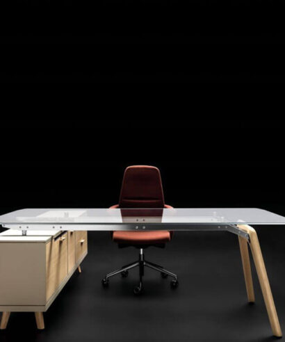 Reine 1 – Glass Top Executive Desk with A Leg & Optional Credenza Unit 02 img