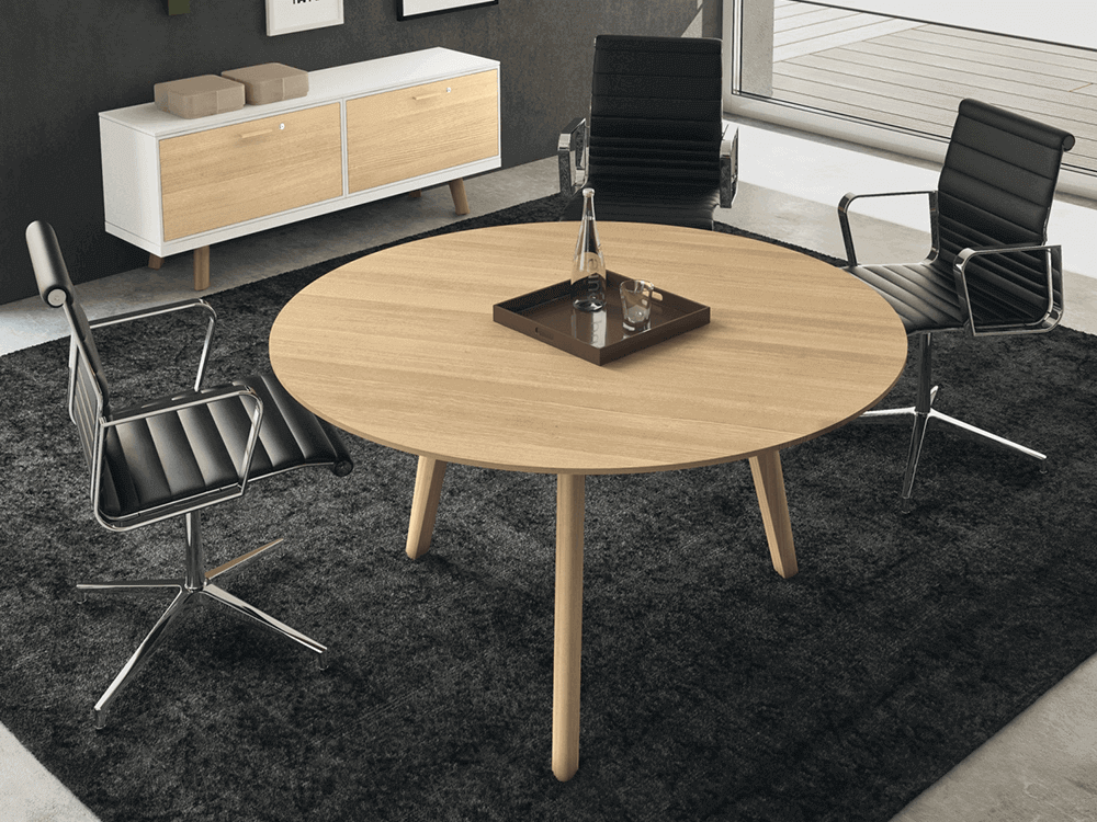 Reine 2 – Wood Veneer and Leather Round Shaped Meeting Table main image