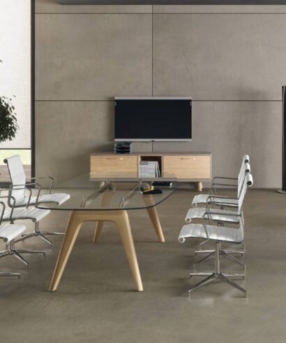 Reine 3 – Glass Top Round, Triangular and Rounded Corner Shaped Meeting Table 02