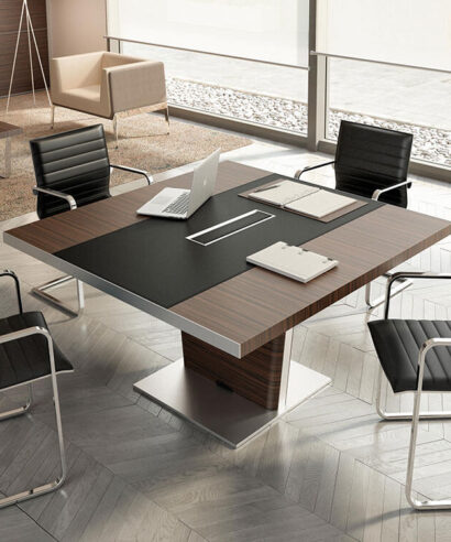 Xenophon 1 - Square Shaped Meeting Table with Optional Leather Inlay 03