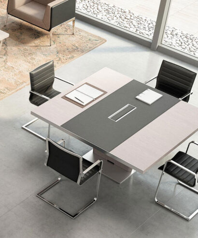 Xenophon 1 - Square Shaped Meeting Table with Optional Leather Inlay 04