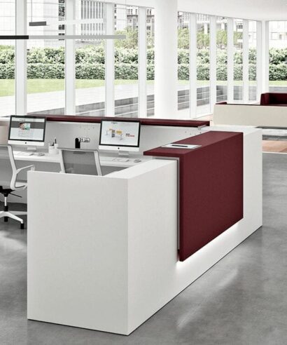 Zack 7 - L Shaped Reception Desk with Overhang Panel