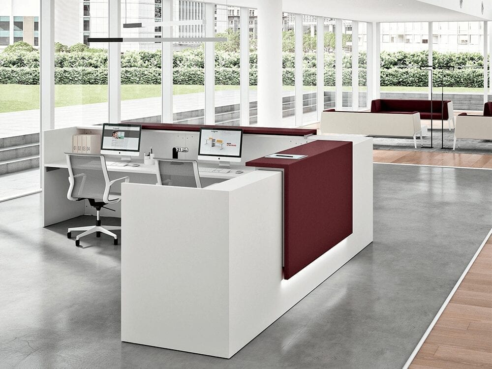 Zack 7 - L Shaped Reception Desk with Overhang Panel Main img