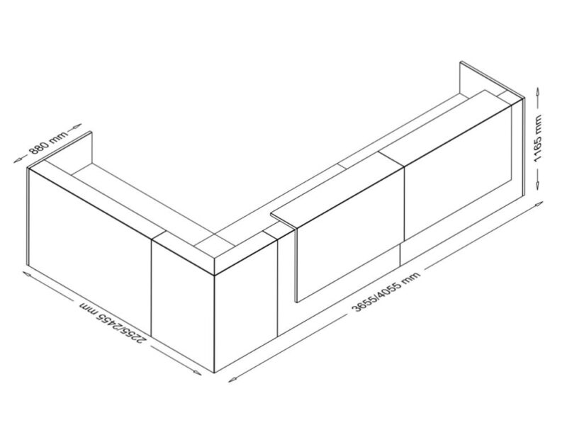Zack 7 - L Shaped Reception Desk with Overhang Panel Size img Zack 7 - L Shaped Reception Desk with Overhang Panel Size img