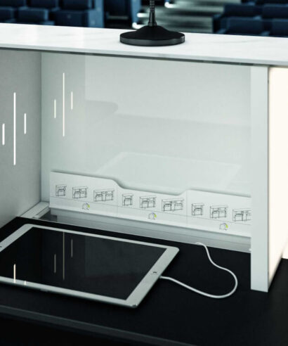 Lenny 1- Reception Desk with Printed Glass Overhang Panel 17 img