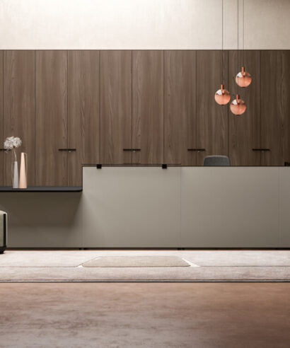 Oriaa 2 - Lacquered Reception Desk with Return and DDA Access Unit