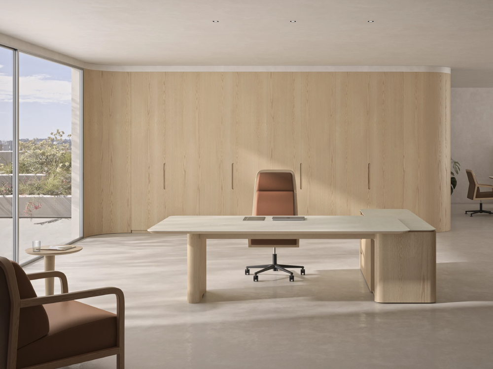 Bevis – Executive Desk with Credenza Unit and Optional Modesty Panel & Pedestal Main Img