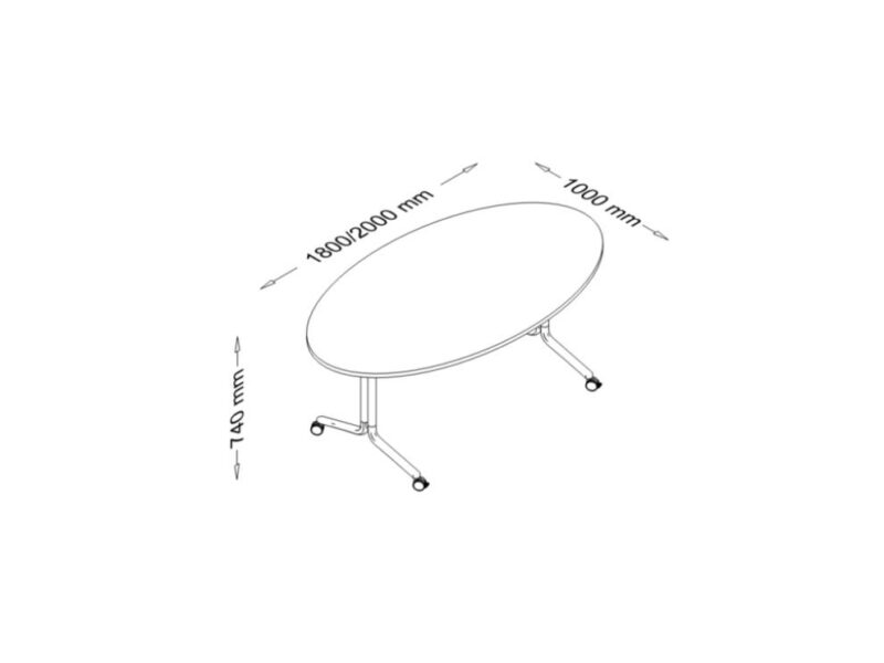 Tommy 2 – Fliptop Rectangular, Oval, Barrel & D End Shape Meeting Table with T Leg Dimensins Img1