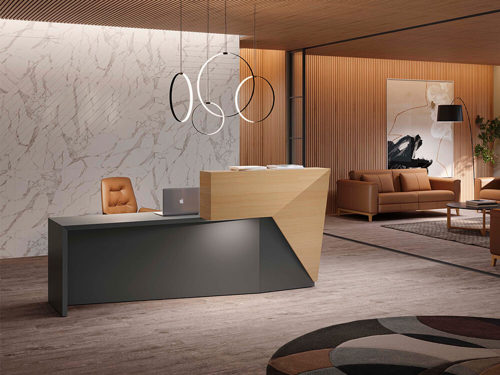Naira - Reception Desk With Overhang Panel and Ambient Lighting LED main img