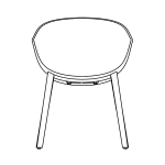 L590 x D550 x H440 mm (4 Solid Ash Wood Legs Chair)