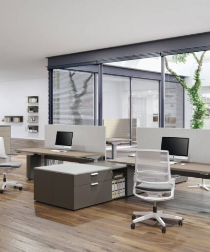 Cronato 2 - Panel Lags Back to Back 2 Step Height Adjustable Office Desk with Optional Dividing Screen & Side Screen for 2 & 4 Persons