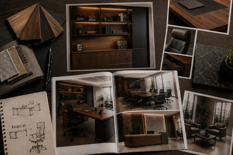 Premium executive office furniture catalogue featuring office desks, boardroom furniture, reception furniture, luxury finishes, and commercial office interior design inspiration.
