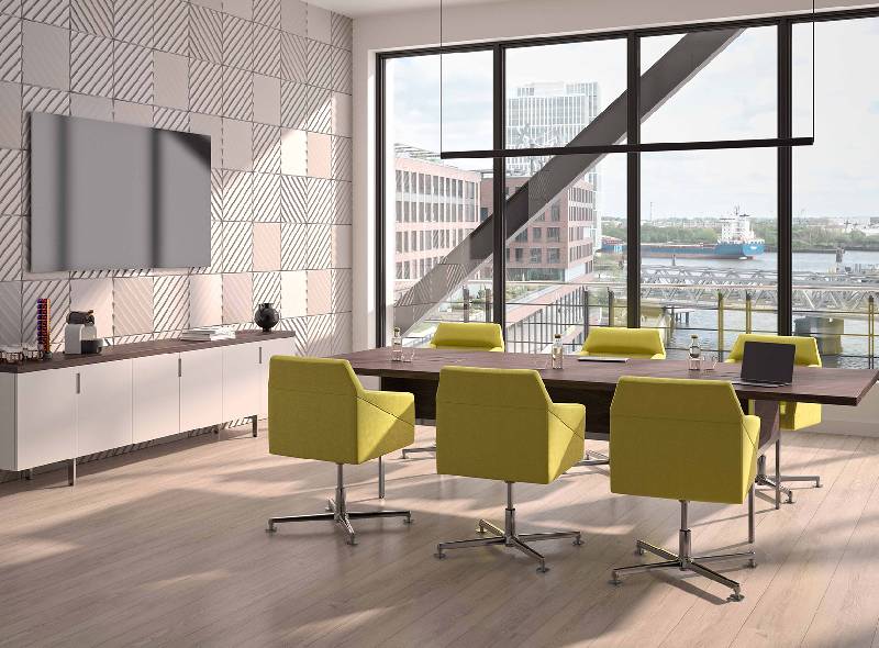 Modern office meeting room featuring premium commercial office furniture, executive seating, and contemporary office interior design.